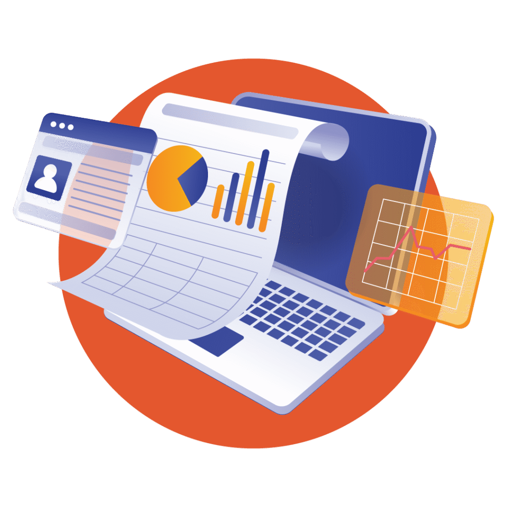 Imagem vetorial de um computador com gráficos e dados